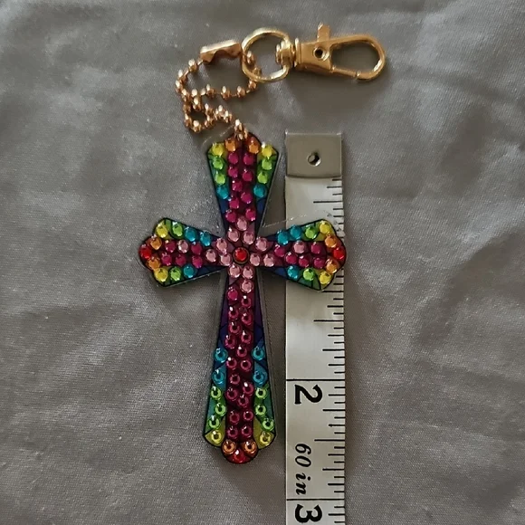 Colorful Rhinestone Cross Keychain - Picture 4 of 4